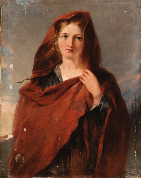 woman in red shawl by gerolamo induno