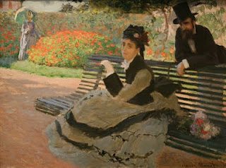 Camille Monet on a Garden Bench by claude monet