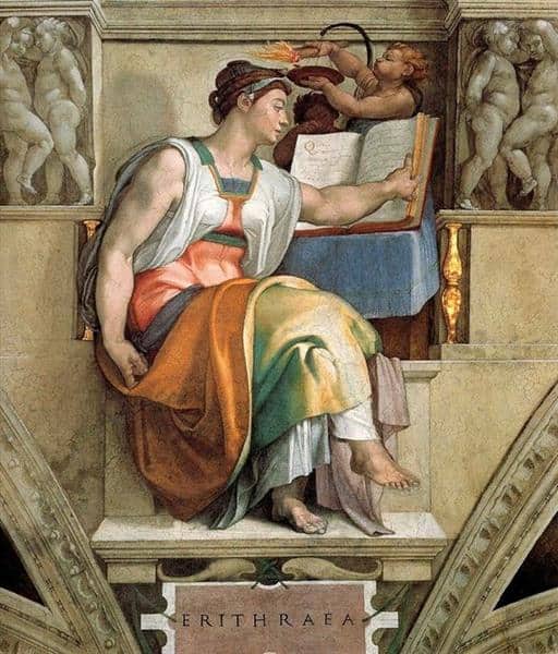 Ceiling Of The Sistine Chapel. Sybils Erithraea by Michelangelo