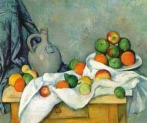Nature in Art depicted by Curtain, Jug and Fruit Bowl