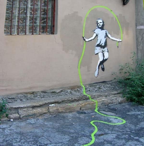 Girl with Skipping Rope – Brooklyn Iconic Works by Banksy 