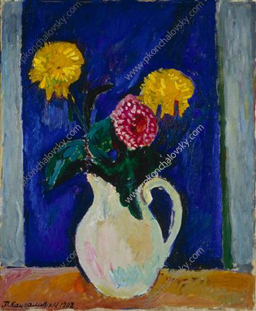 flowers in a high vase by pyotr konchalovsky