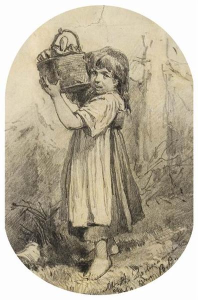 girl with a bast basket by viktor vasnetsov