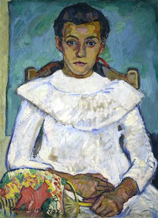 girl with a fan by pyotr konchalovsky