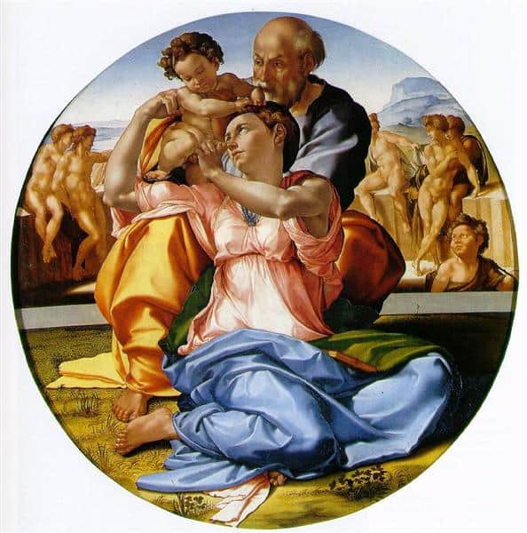 holy family with st john the baptist by michelangelo