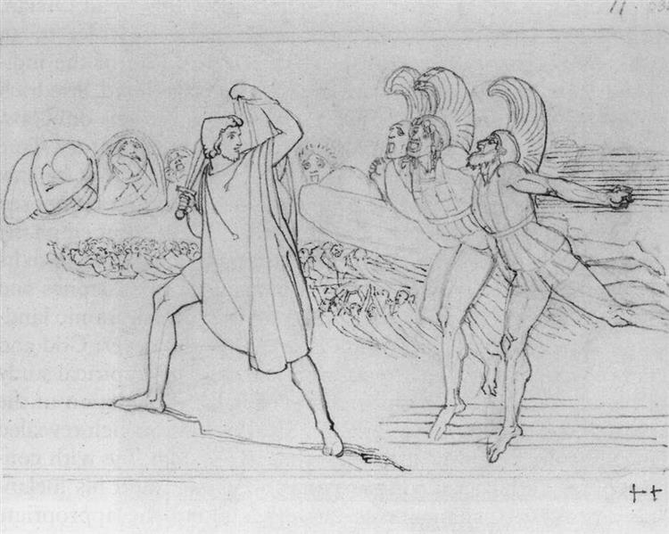 Odysseus in the Underworld. Illustration to Odyssey by John Flaxman