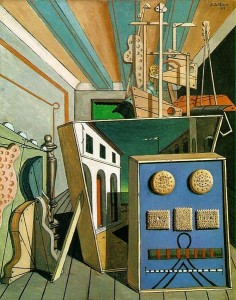 Metaphysical Interior with Biscuits Painting by Giorgio de Chirico.