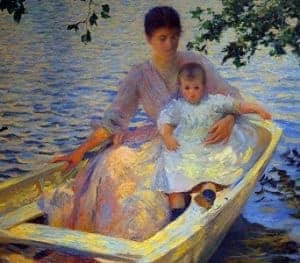 Love in Art depicted by Mother and Child in a Boat