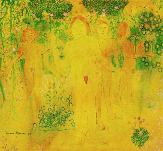 woman picking flowers by kazimir malevich