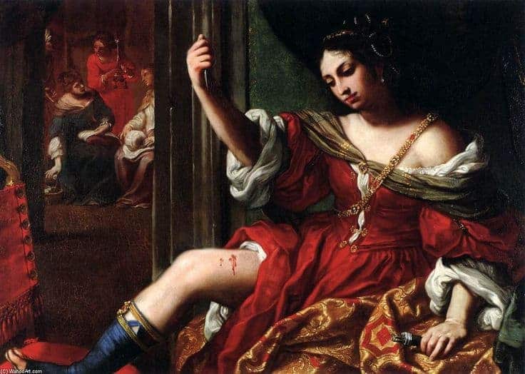Porcia wounding her thigh, by Elisabetta Sirani.
