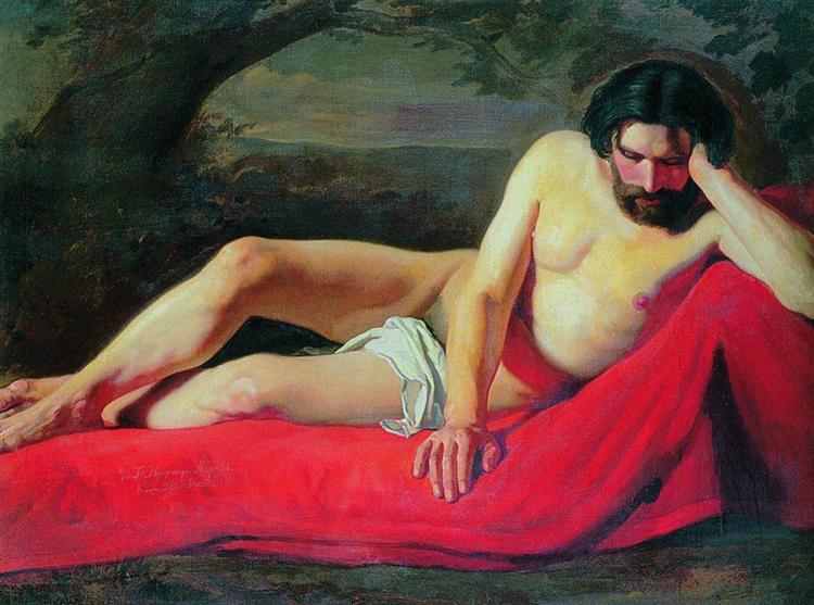reclining model by konstantin makovsky