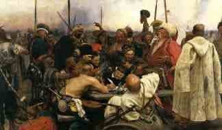 Realism art depicted by Reply of the Zaporozhian Cossacks to Sultan Mehmed IV of the Ottoman Empire
