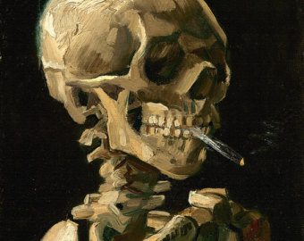 Realism art depicted by Skull of a Skeleton with Burning Cigarette