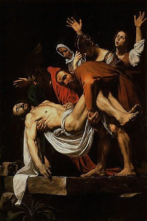 Famous Renaissance painting The Entombment of Christ by Caravaggio