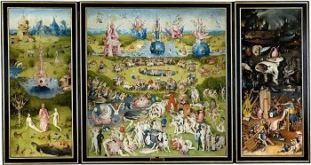 Famous Renaissance painting The Garden of Earthly Delights by Hieronymus Bosch