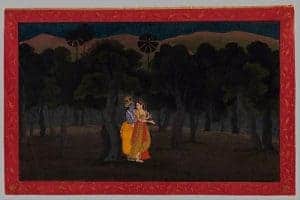 Love in Art depicted by The Lovers Radha and Krishna in a Palm Grove