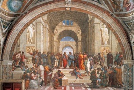 Famous Renaissance painting The School of Athens by Raffaello Sanzio