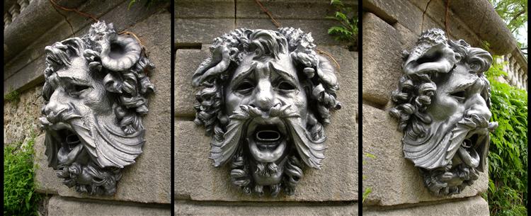 three views of a mask by auguste rodin