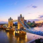 River Thames and Tower Bridge at Dusk, London, England