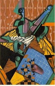 Cubism art depicted by Violin and Checkerboard