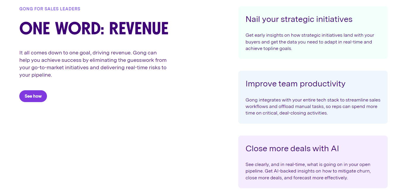 screenshot of Gong revenue analytics